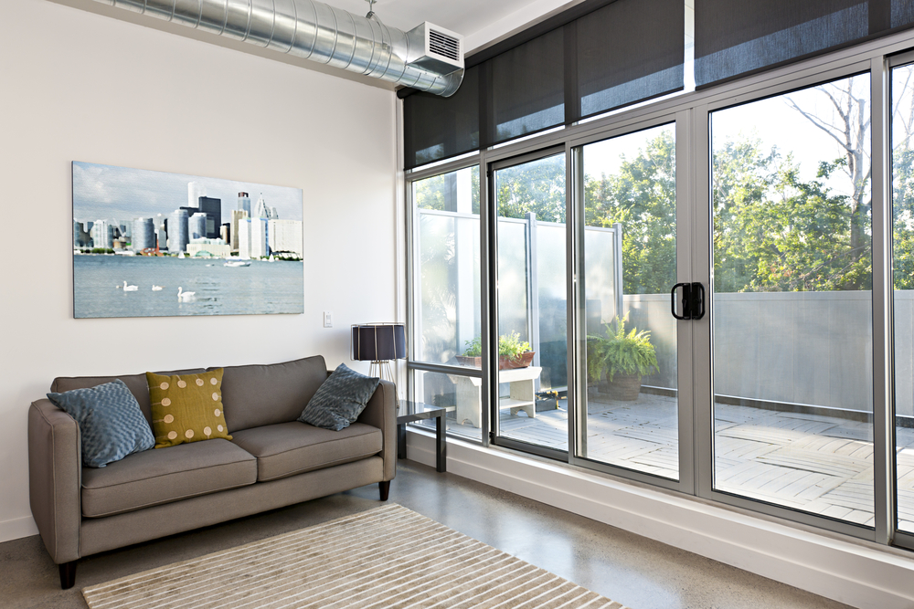 living room with sliding glass door